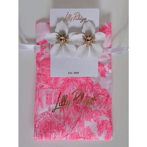 🤍🌺 LILLY PULITZER Oversized White Orchid Flower Earrings NEW WITH GIFT BAG - Picture 10 of 17